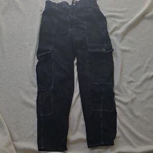 BDG Black Cargo Pants with White Topstitching